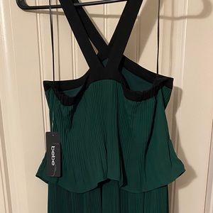 Bebe Sleeveless Halter Neck Dress Pleated Popover